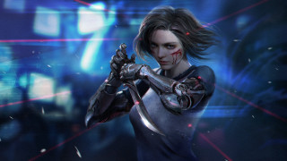 Futuristic woman cyberpunk armor blood - a futuristic setting free wallpaper for desktop