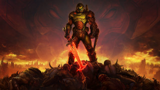 Demon armor fire sunset ruins - top of a pile free wallpaper