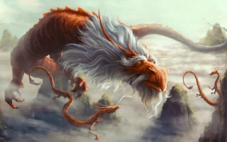 Dragon flying mountain range fantasy - a painting of a dragon free wallpaper