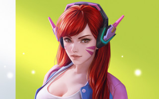 Redhair headphones whitegreen yellow bg - stanley artgerm lau free wallpaper