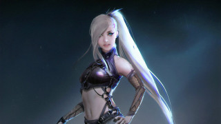 Futuristic woman white hair sword - a futuristic outfit free wallpaper