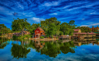 Red house lake forest blue - a red house free wallpaper