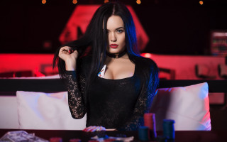 Woman longhair blackdress choker portrait - neo free wallpaper for desktop