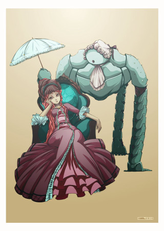 Woman dress giant robot umbrella - her hand and a man in a suit free wallpaper