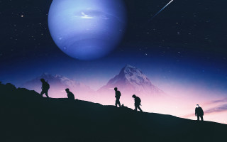 Space girls hill starry sky - sci fi free wallpaper