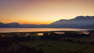 Sunset lake mountains field trees - eduardo lefebvre scovell free wallpaper