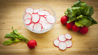 Bowl radishes lettuce table knife - professional food photography free wallpaper