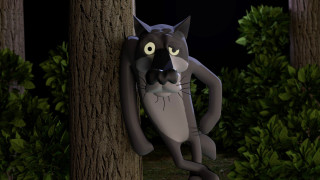Cartoon cat leaning on tree - eye wide open free wallpaper