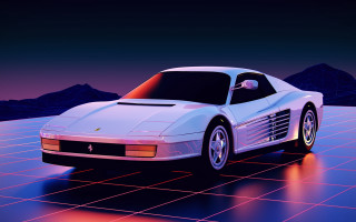 White sports car mountains night - outrun free wallpaper