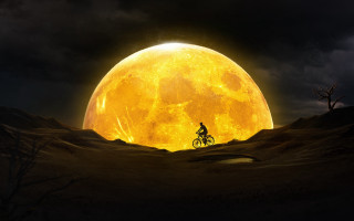 Desert bike fullmoon clouds silhouette - full moon free wallpaper for desktop