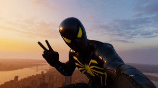 Person black yellow suit city - a finger free wallpaper