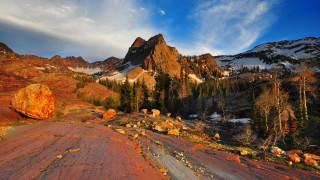 Mountain road trees clouds autumn - the side of it free wallpaper