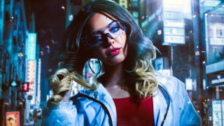 Woman glasses bluejacket citynight cyberpunk - a blue jacket free wallpaper
