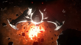 Explosion rocks debris red light - star citizen halo free wallpaper