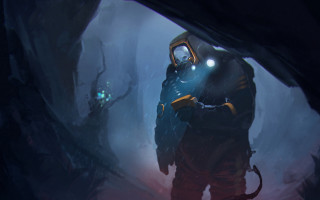 Space suit man cave flashlight - his hand and a helmet free wallpaper