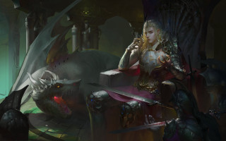 Woman dragon demon sword armor - a chair next free wallpaper