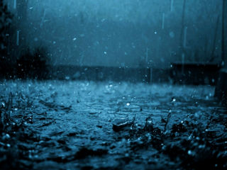 Dark blue rain soaked street - the background and a building in the background free wallpaper