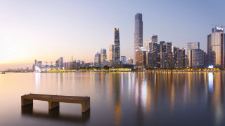 Lake bench city sunset architecture - cui bai free wallpaper