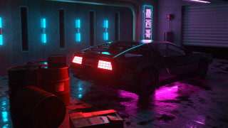 Car neon garage retrowave cyberpunk - a garage free wallpaper