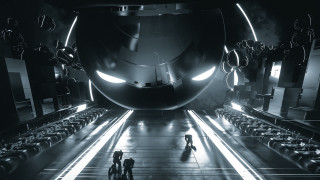 Futuristic airplane hangar people city - futurism free wallpaper