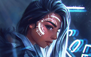 Futuristic woman clock face neon - a neon light behind her free wallpaper