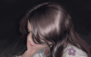 Girl smiling longhair phone black - a black background behind her free wallpaper