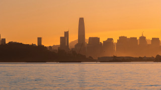 City skyline water boat sunset 4 - golden hour free wallpaper