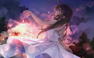 Girl white dress sparkler fireworks - a sparkler free wallpaper