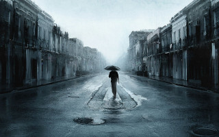 Person walking street umbrella rain 2 - a street holding free wallpaper