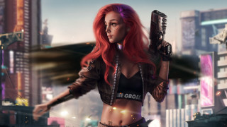 City neon nightgunwoman fantasy cyberpunk - charlie bowater free wallpaper