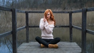 Woman bridge water redhair neo - eszter mattioni free wallpaper