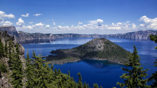 Lake mountains trees clouds blue - a few cloud free wallpaper for desktop