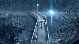 Couple walking rain covered walkway - a rain free wallpaper