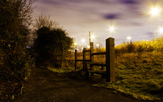 Wooden gate night lights path - dave allsop free wallpaper for desktop