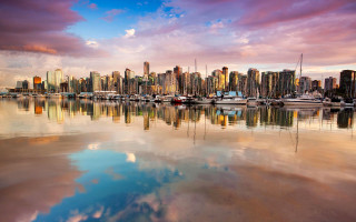 City skyline boats reflection cloudy - free city wallpaper