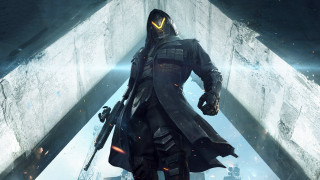 Man trenchcoat gun futuristic city - large free wallpaper for desktop