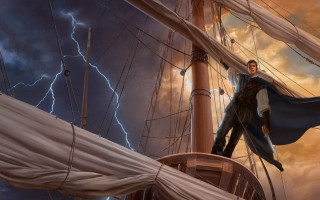 Man cape boat ocean lightning - a man in a cape free wallpaper