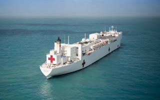 Large white ship ocean red - a red cross free wallpaper
