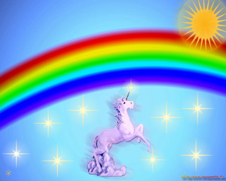 Rainbow unicorn statue sun stars - fantasy magic free wallpaper for desktop