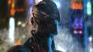 Futuristic man city night helmet - a futuristic man free wallpaper