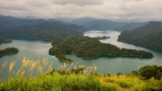 Lake mountains trees forest cloudy - the middle of a forest area free wallpaper