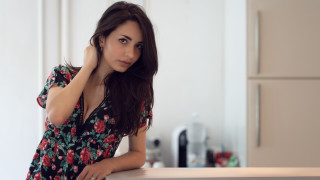 Woman kitchen knife wine flower - her hand and a bottle of wine free wallpaper