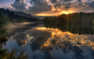 Lake trees sunset clouds reflection - water and trees free wallpaper