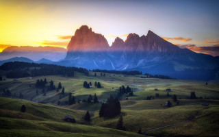 Mountain range sunset trees lake - a few mountain free wallpaper for desktop