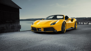 Yellow sports car road water - a yellow sports car free wallpaper