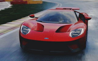 Red sports car road field 2 - a red flag free wallpaper