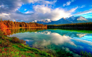 Lake mountains trees cloudy sky 6 - bob ross free wallpaper for desktop