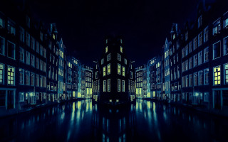 City lights reflection asia nightscape - abstract illusionism free wallpaper