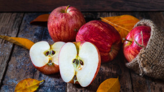 Apples wooden table leaves cloth - a wooden table next free wallpaper for desktop