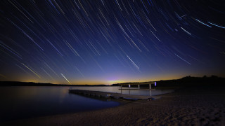 Night sky lake dock stars - astrophotography free wallpaper for desktop